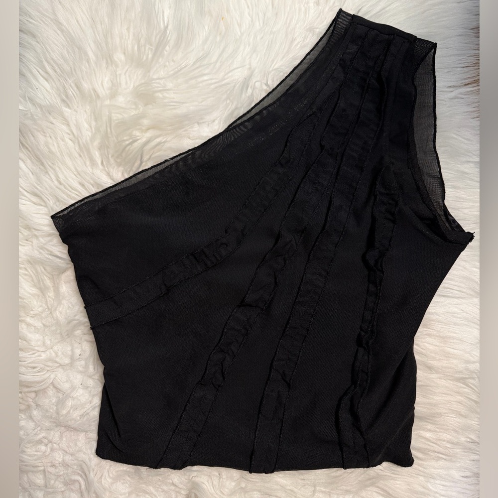Black One Shoulder Ruched Top